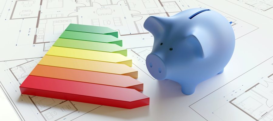 Energy efficiency saving. Energy save building construction.